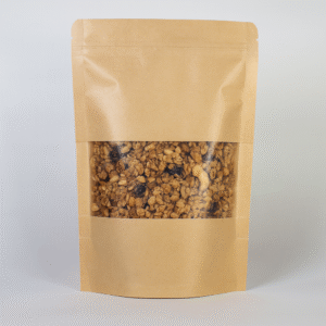 Empaque Kraft con 4 lados con ventana y zipper x 100 | Medidas: 19.5x12+5