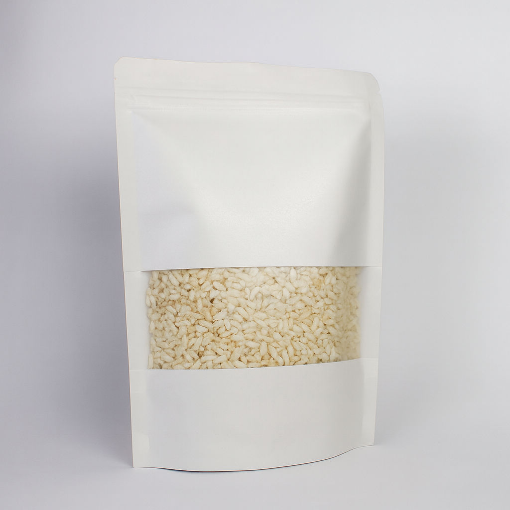 Empaque Kraft con 4 lados con Ventana y Zipper X 100 unid | Medidas: 20X30+4