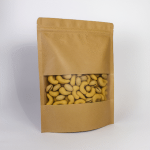 Empaque Kraft con 4 lados con Ventana y Zipper X 100 unid | Medidas: 17X24+4
