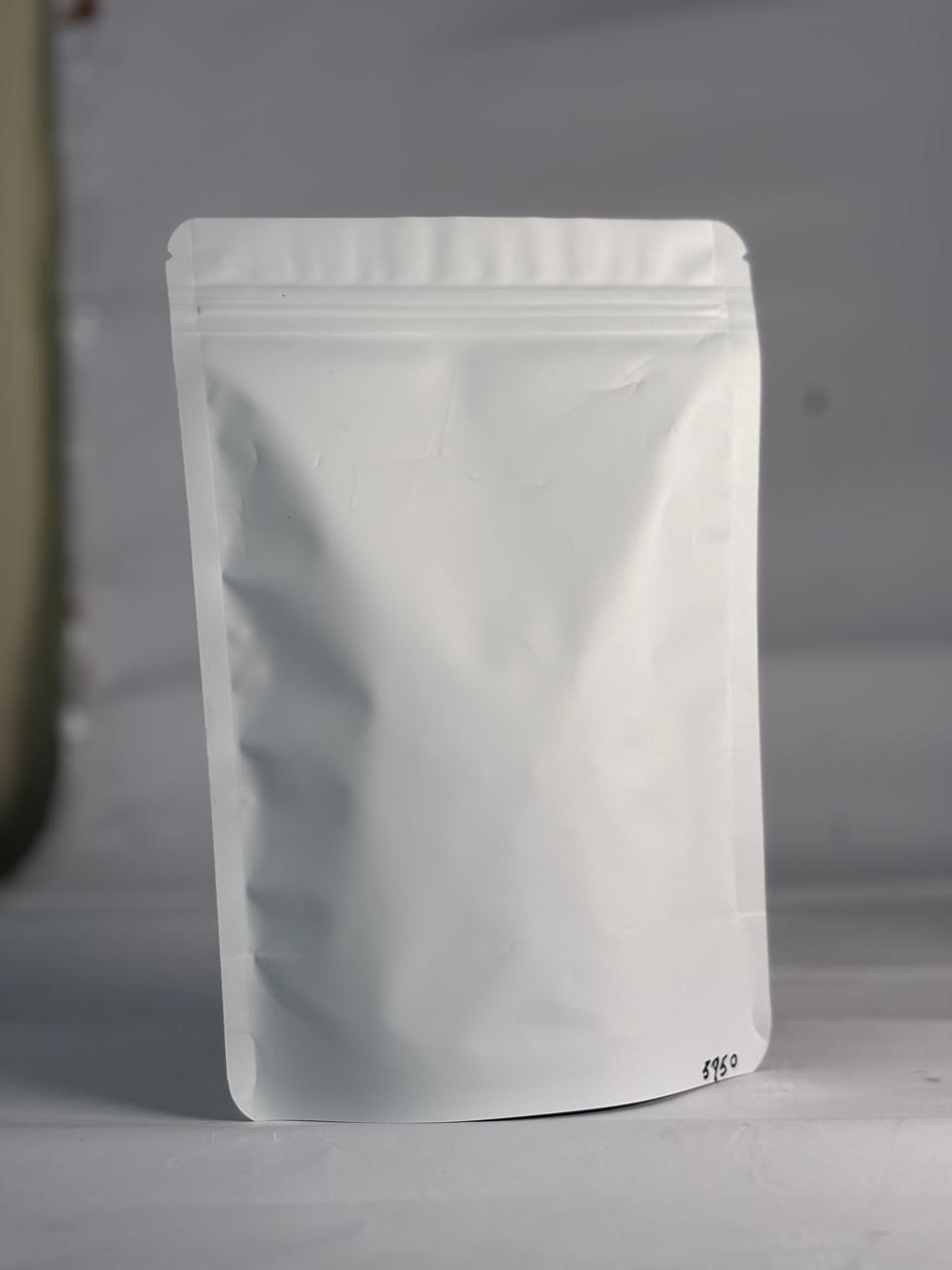 Bolsa zipper blanca y sin hueso para café stand-up 500GRM x 50